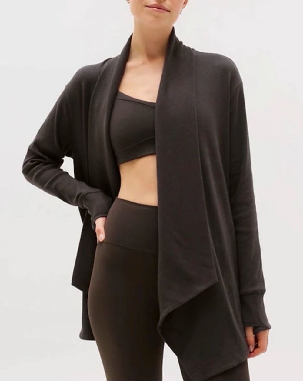 Athleta Nirvana Pranayama Restore Wrap yoga Cardigan Open Front brown M NEW